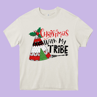 Christmas With My Tribe Boho Heavy Core Tee Designed By Cowhidedigitalart