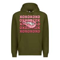 Army Green xoxo checker lips Premium Hoodie - MaliasSmallBusiness