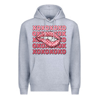 Heather Grey xoxo checker lips Premium Hoodie - MaliasSmallBusiness