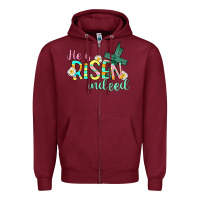 Burgundy He is risen indeed Easter Zipper Hoodie - CowGirlArtShop