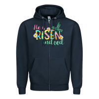 Navy He is risen indeed Easter Zipper Hoodie - CowGirlArtShop