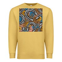Antique Gold American Flag Horseshoe Deamless Pattern Premium Sweatshirt - BundleAndBundleShop