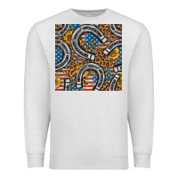 Oatmeal Heather American Flag Horseshoe Deamless Pattern Premium Sweatshirt - BundleAndBundleShop