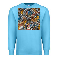 Ocean Blue American Flag Horseshoe Deamless Pattern Premium Sweatshirt - BundleAndBundleShop