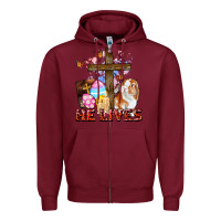 Burgundy He lives Easter Day Zipper Hoodie - CowGirlArtShop