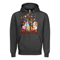 Charcoal Heather He lives Easter Day Zipper Hoodie - CowGirlArtShop
