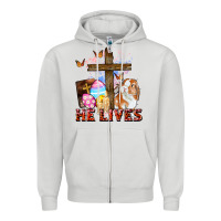 Dove Grey He lives Easter Day Zipper Hoodie - CowGirlArtShop
