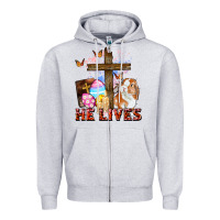 Heather Grey He lives Easter Day Zipper Hoodie - CowGirlArtShop