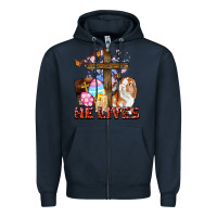 Navy He lives Easter Day Zipper Hoodie - CowGirlArtShop