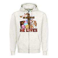 Oatmeal Heather He lives Easter Day Zipper Hoodie - CowGirlArtShop