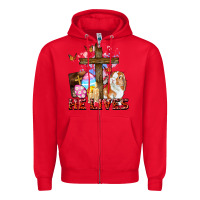 Red He lives Easter Day Zipper Hoodie - CowGirlArtShop