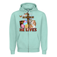 Seafoam He lives Easter Day Zipper Hoodie - CowGirlArtShop