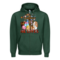 Sports Green He lives Easter Day Zipper Hoodie - CowGirlArtShop