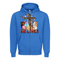 True Royal He lives Easter Day Zipper Hoodie - CowGirlArtShop