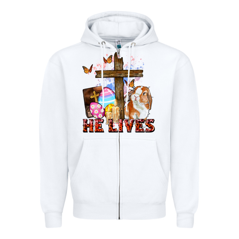 He Lives Easter Day Zipper Hoodie by CowGirlArtShop | Teevron
