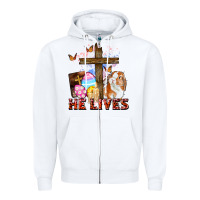 White He lives Easter Day Zipper Hoodie - CowGirlArtShop