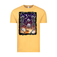 Vintage Mustard halloween dancing skeletons stars Vintage Tee - BarkalooDesign