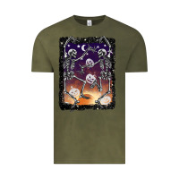 Vintage Olive halloween dancing skeletons stars Vintage Tee - BarkalooDesign