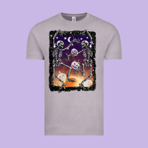 Halloween Dancing Skeletons Stars Vintage Tee Designed By Barkaloodesign
