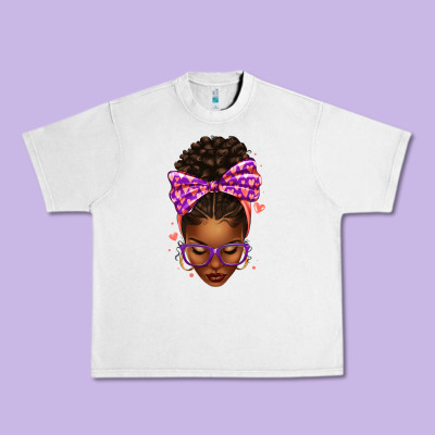 Sorority Colors Purple Carol Afro Messy Bun Woman Urban Heavy Tee Designed By Texasbilliewilder