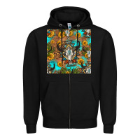 Black aztec bull skull seamless pattern Zipper Hoodie - HRA Design Shop
