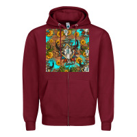 Burgundy aztec bull skull seamless pattern Zipper Hoodie - HRA Design Shop