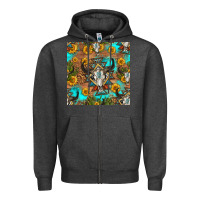 Charcoal Heather aztec bull skull seamless pattern Zipper Hoodie - HRA Design Shop