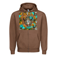Chestnut aztec bull skull seamless pattern Zipper Hoodie - HRA Design Shop