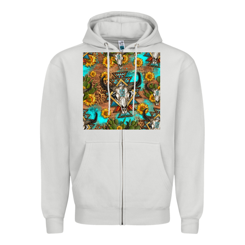 Aztec Bull Skull Seamless Pattern Zipper Hoodie by HRA Design Shop | Teevron