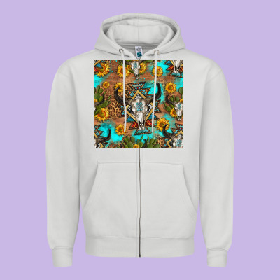 Aztec Bull Skull Seamless Pattern Zipper Hoodie Designed By Hra Design Shop