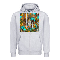 Heather Grey aztec bull skull seamless pattern Zipper Hoodie - HRA Design Shop
