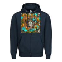 Navy aztec bull skull seamless pattern Zipper Hoodie - HRA Design Shop
