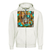 Oatmeal Heather aztec bull skull seamless pattern Zipper Hoodie - HRA Design Shop