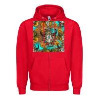 Red aztec bull skull seamless pattern Zipper Hoodie - HRA Design Shop