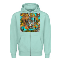 Seafoam aztec bull skull seamless pattern Zipper Hoodie - HRA Design Shop