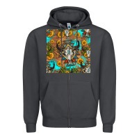 Smoke aztec bull skull seamless pattern Zipper Hoodie - HRA Design Shop