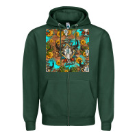Sports Green aztec bull skull seamless pattern Zipper Hoodie - HRA Design Shop