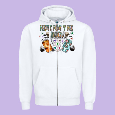Here For The Boos Zipper Hoodie Designed By Cowhidedigitalart