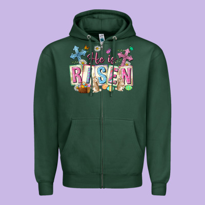 He Is Risen Easter With Flowers Zipper Hoodie Designed By Neo Western