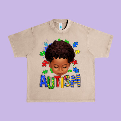 Autism Afro Kid Full Face Urban Heavy Tee Designed By Texasbilliewilder