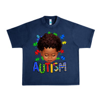 Navy autism afro kid full face Urban Heavy Tee - texasbilliewilder