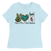 Baby Blue peace love white Sepherd Ladies Tee - BarkalooDesign