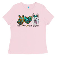 Bubblegum Pink peace love white Sepherd Ladies Tee - BarkalooDesign