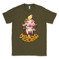 Army Green cow with pig and chick Classic Tee - RanaPortraitStore