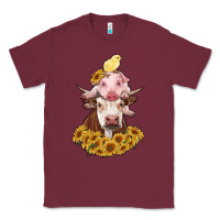 Burgundy cow with pig and chick Classic Tee - RanaPortraitStore