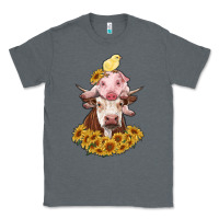 Charcoal Heather cow with pig and chick Classic Tee - RanaPortraitStore