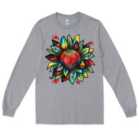 Heather Grey berry sunflower Long Sleeve Tee - texasbilliewilder