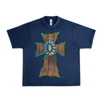 Navy Wood Turquoise Gemstone Cross Urban Heavy Tee - RanaPortraitStore
