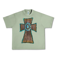 Wood Turquoise Gemstone Cross Urban Heavy Tee | Teevron