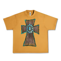 Peanut Butter Wood Turquoise Gemstone Cross Urban Heavy Tee - RanaPortraitStore